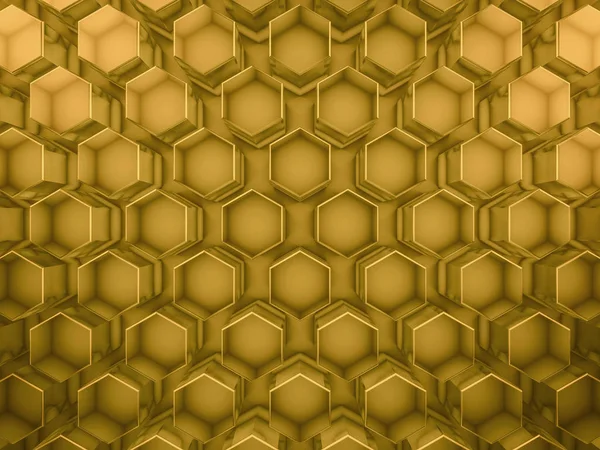 Hexágono vidro abstrato fundo de ouro. Renderização 3D — Fotografia de Stock