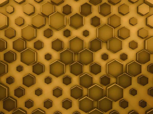 Hexágono vidro abstrato fundo de ouro. Renderização 3D — Fotografia de Stock