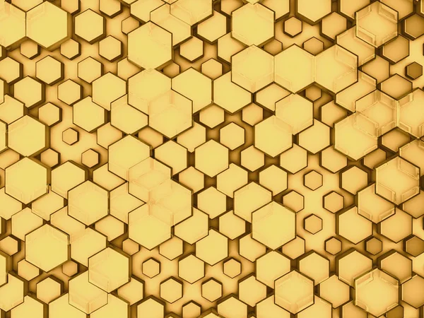 Hexágono vidro abstrato fundo de ouro. Renderização 3D — Fotografia de Stock