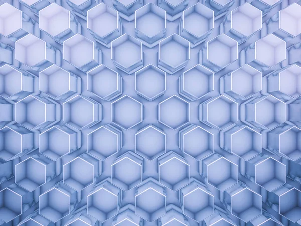 육각형 추상 유리 파란색 배경입니다. 3 차원 렌더링 — 스톡 사진