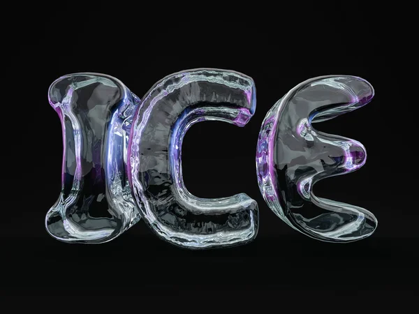 Palabra ICE hecha de letras de hielo sobre fondo negro. renderizado 3d — Foto de Stock