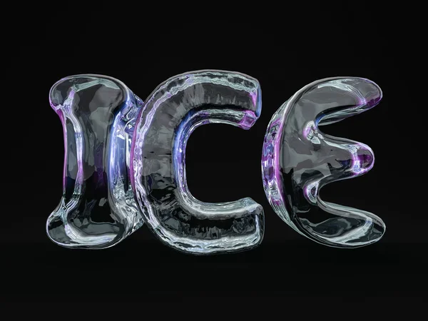 Mot ICE fait à partir de lettres de glace sur fond noir. Rendu 3d — Photo