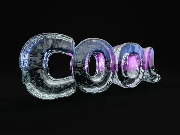 Word COOL hecho de letras de hielo sobre fondo negro. 3d renderina —  Fotos de Stock