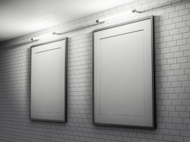 Boş poster ile duvar odadaki. Alay etmek yukarıya, 3d render