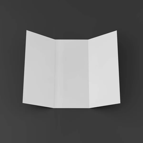 Folleto de tríptico en blanco sobre fondo oscuro. Renderizado 3D —  Fotos de Stock