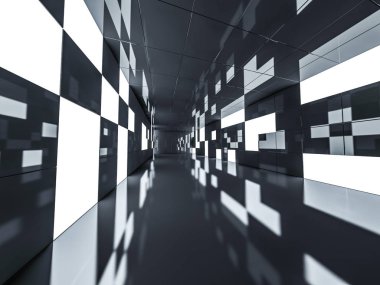 İçinde lambalar olan basit boş bir oda. 3B görüntüleme