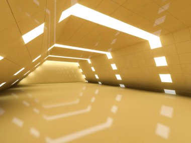 İçinde lambalar olan basit boş bir oda. 3B görüntüleme