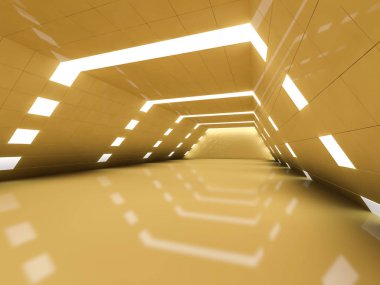 İçinde lambalar olan basit boş bir oda. 3B görüntüleme