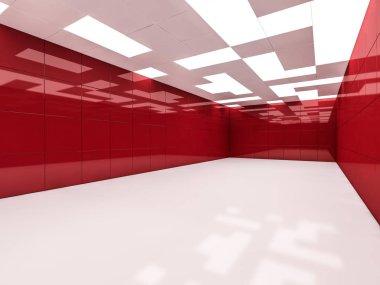 İçinde lambalar olan basit boş bir oda. 3B görüntüleme