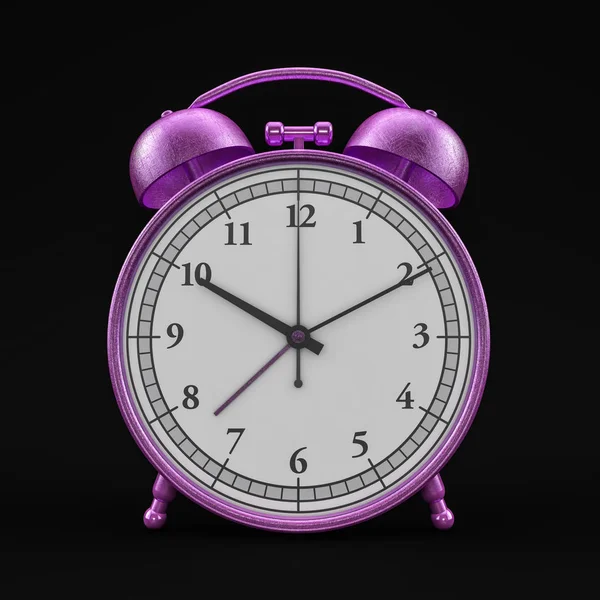 Relógio rosa de alarme de estilo antigo isolado em preto. Renderização 3d — Fotografia de Stock