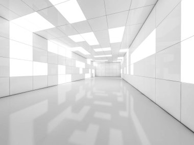 İçinde lambalar olan basit boş bir oda. 3B görüntüleme