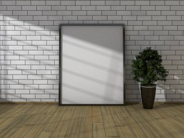 Alay iç duvarda asılı bir poster. 3D renderin