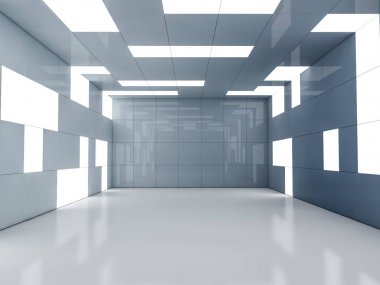 İçinde lambalar olan basit boş bir oda. 3B görüntüleme