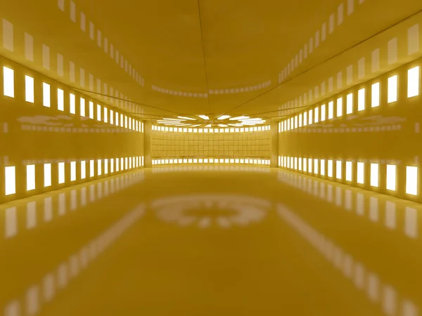 Empty yellow room interior with lamps. 3D rendering