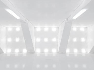 İçinde lambalar olan basit boş bir oda. 3B görüntüleme