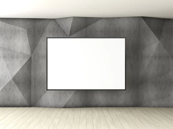 Cartel maqueta en el interior con pared poligonal de hormigón. Rende 3D — Foto de Stock