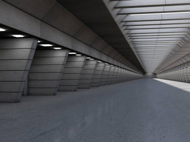 Soyut ışıklı boş koridor iç. 3D render
