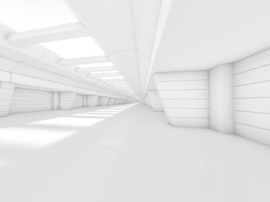 Soyut ışıklı boş koridor iç. 3D render