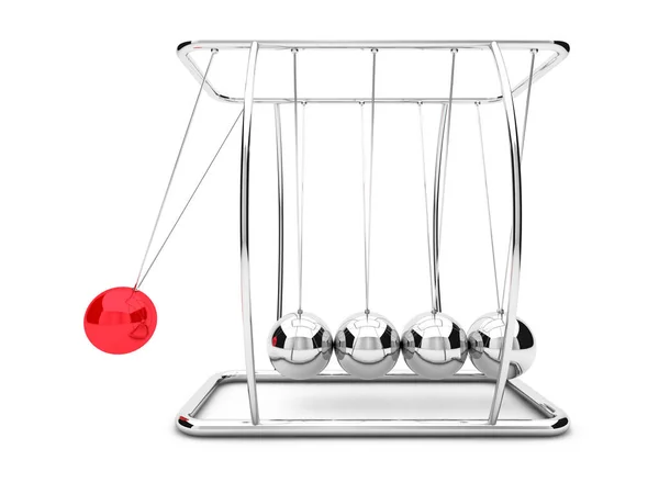 Newtons radle with one raised red ball. — Stock Photo, Image