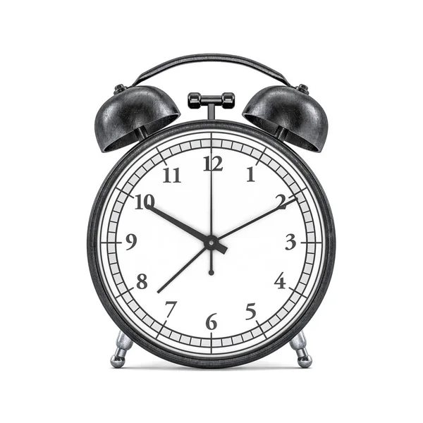 Relógio de alarme retro preto no fundo branco. Renderização 3D — Fotografia de Stock