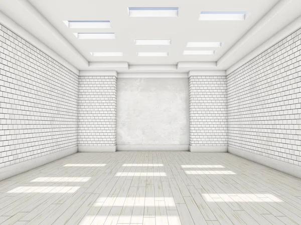 White empty room with parquet. 3D rendering