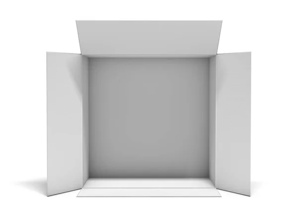 Caixa de pacote de papelão aberta. Renderização 3D — Fotografia de Stock