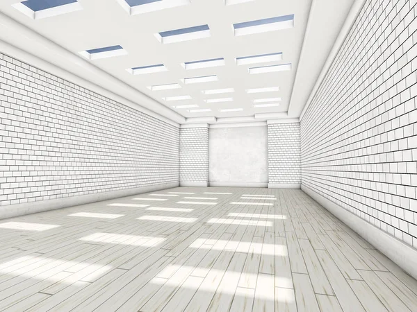 Белая пустая комната с паркетом. 3D рендеринг — стоковое фото