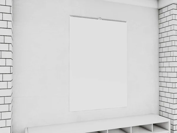 Modello di calendario di progetto vuoto su una parete con ombre morbide. 3D r — Foto Stock