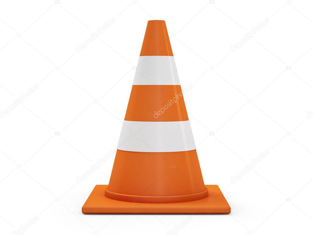 Orange road cones with stripes. 3D rendering