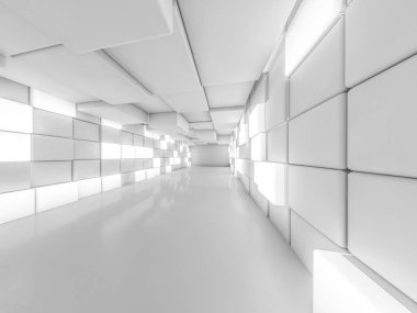 İçinde lambalar olan basit boş bir oda. 3B görüntüleme