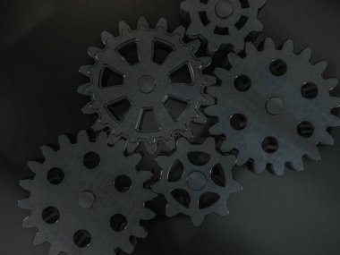 Endüstriyel metal zemin üzerine Mekanik vites cogwheels. 3D rende