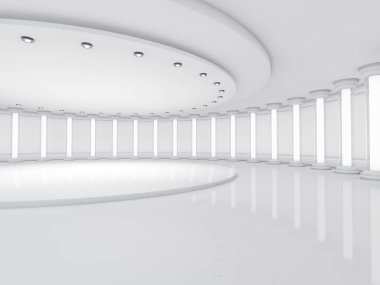 İçinde lambalar olan basit boş bir oda. 3B görüntüleme