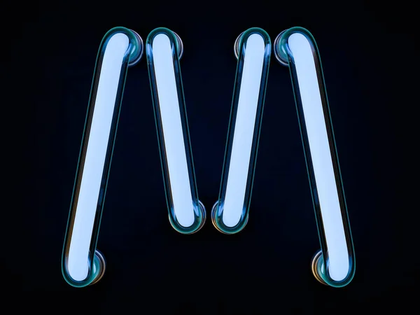 Leuchtstoffröhrenbuchstaben auf schwarzem Hintergrund. 3D-Darstellung — Stockfoto