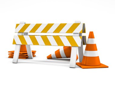 Yol onarım, inşaat yol işaret altında. 3D render