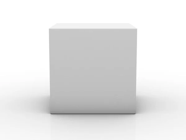 Caja en blanco sobre fondo blanco con reflejo. renderizado 3d — Foto de Stock