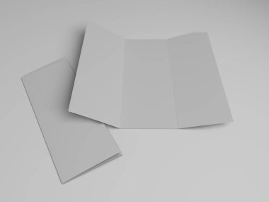 Boş üç katlı broşür tasarım şablonu. 3D render