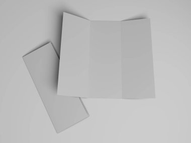 Boş üç katlı broşür tasarım şablonu. 3D render