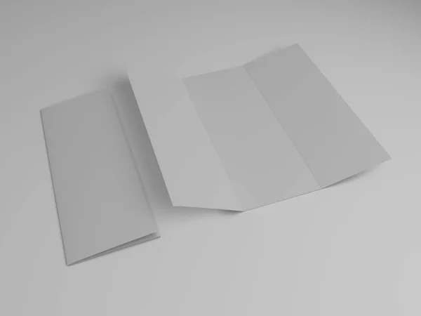 Plantilla de diseño de folleto en blanco tri-fold. Renderizado 3D — Foto de Stock