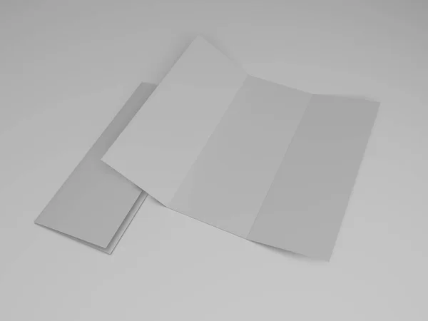 Plantilla de diseño de folleto en blanco tri-fold. Renderizado 3D — Foto de Stock