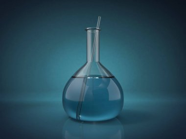 Renk arka plan üzerinde sıvı ile kimya şişeler. 3D render