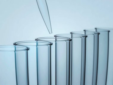Laboratuvar pipet cam test tüpleri üzerinde. 3D render