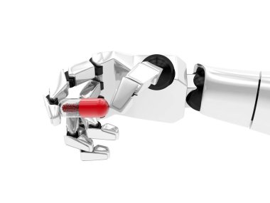 Uyuşturucu ile mekanik bir robot kol kavramı. 3D render