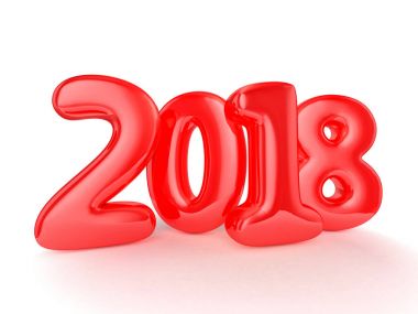 Beyaz arka plan üzerinde izole oyuncak balonlar. Mutlu yeni yıl 2018. 