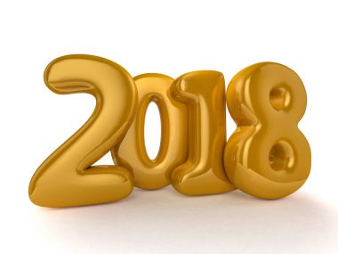 Beyaz arka plan üzerinde izole oyuncak balonlar. Mutlu yeni yıl 2018. 