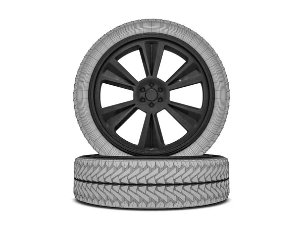 Hjul med sotad rim. Skiss. 3D-rendering — Stockfoto