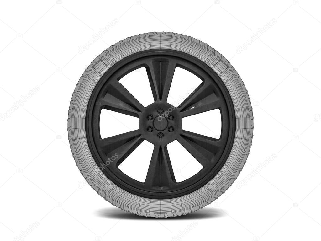 Wheels with blackened rim. Sketch. 3D rendering