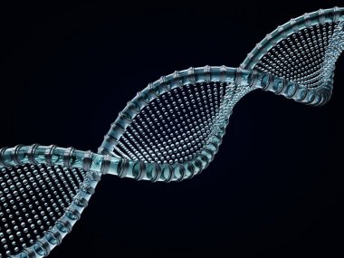 Siyah bir arka plan karşı çapraz Dna zinciri kapatın. 3D 