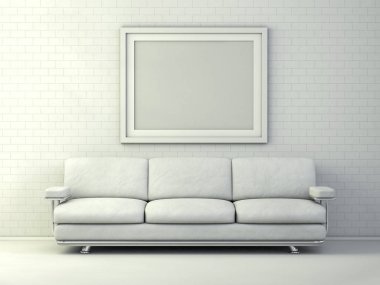 Beyaz poster çerçeve mockup ile. 3D render