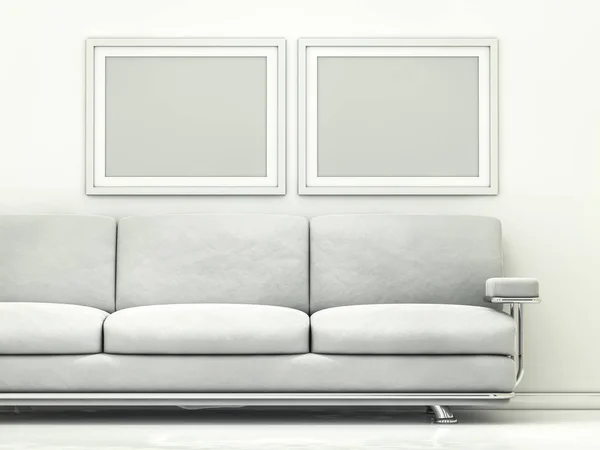 Weißes Poster mit Rahmen-Attrappe. 3D-Darstellung — Stockfoto