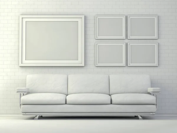 Cartel interior maqueta en sala de estar. Renderizado 3D —  Fotos de Stock